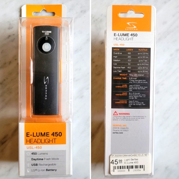 Serfas Other - Bike Light E-Lume 450 Headlight USB Rechargeable NWT
